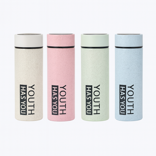 Glass Bottle Marble Touch – Slim Printed Drinking Bottle (Blue, Green, Pink, Beige) - Habitt