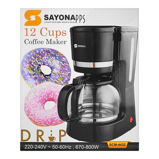 SAYONA SCM-4432 12-Cup Coffee Maker – 670-800W Drip Brew Machine with 1.5L Tank, Nylon Filter & Keep-Warm Function - Habitt