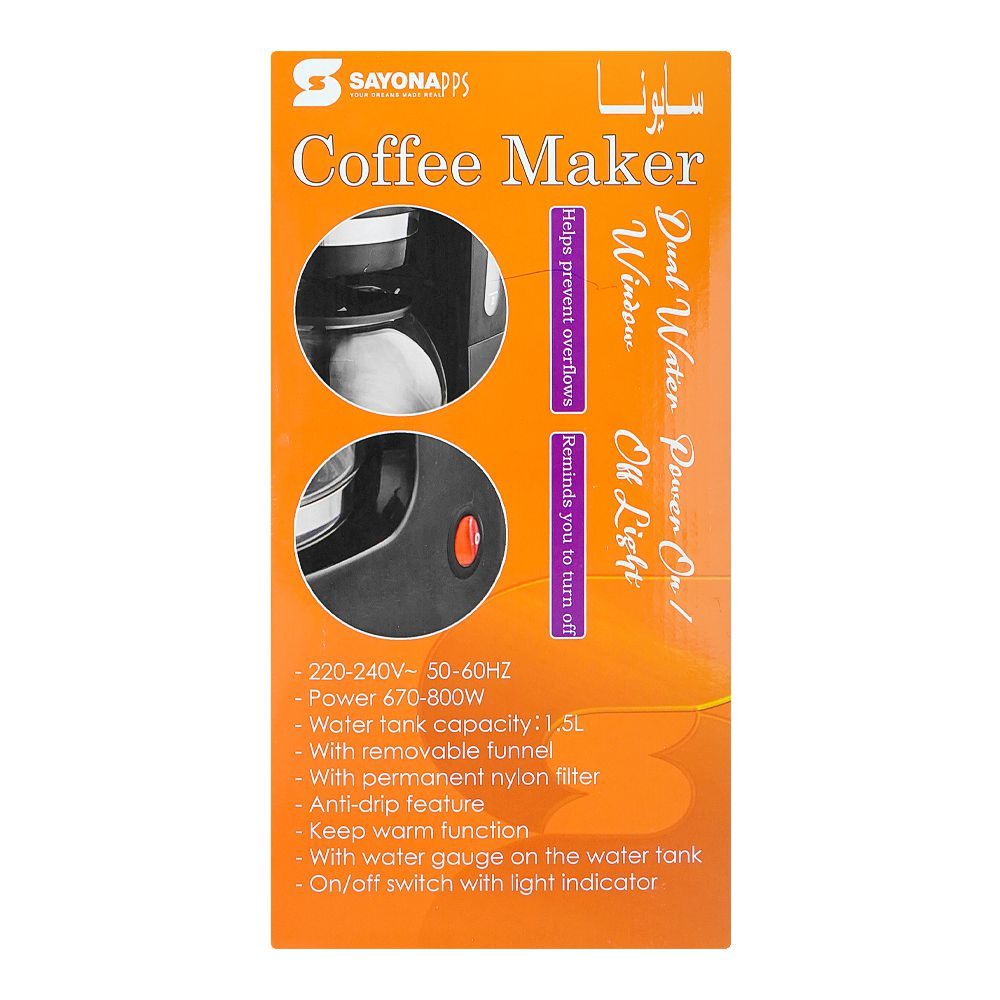 SAYONA SCM-4432 12-Cup Coffee Maker – 670-800W Drip Brew Machine with 1.5L Tank, Nylon Filter & Keep-Warm Function - Habitt
