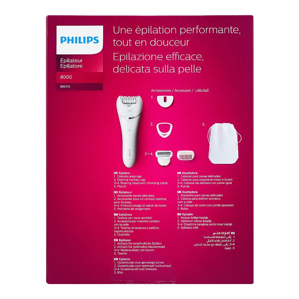 Philips BRE710/01 8000 Series Wet & Dry Epilator | Powerful Hair Removal with 5 Accessories for Smooth Skin - Habitt