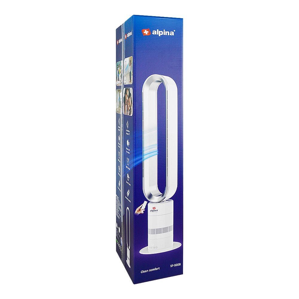 Alpina SF-5000 Electric Bladeless Fan | BLDC Motor, 10-Speed Quiet Cooling with Remote & Timer – 100–140V - Habitt