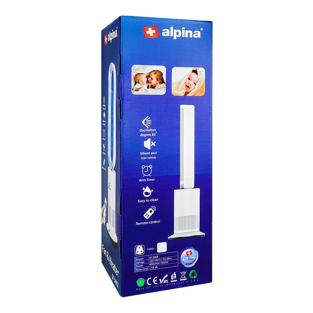 Alpina SF-5002 Electric Fan & Heater 2-in-1 | Bladeless Oscillating Fan Heater with Remote & Timer - Habitt