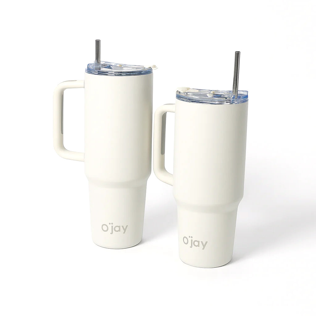O’jay Matte White Insulated Tumbler with Handle & Straw – 50oz / 40oz – SP17909 - Habitt