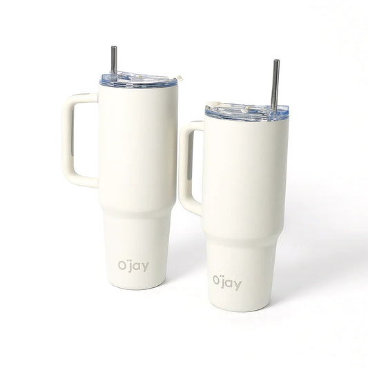 O’jay Matte White Insulated Tumbler with Handle & Straw – 50oz / 40oz – SP17909 - Habitt
