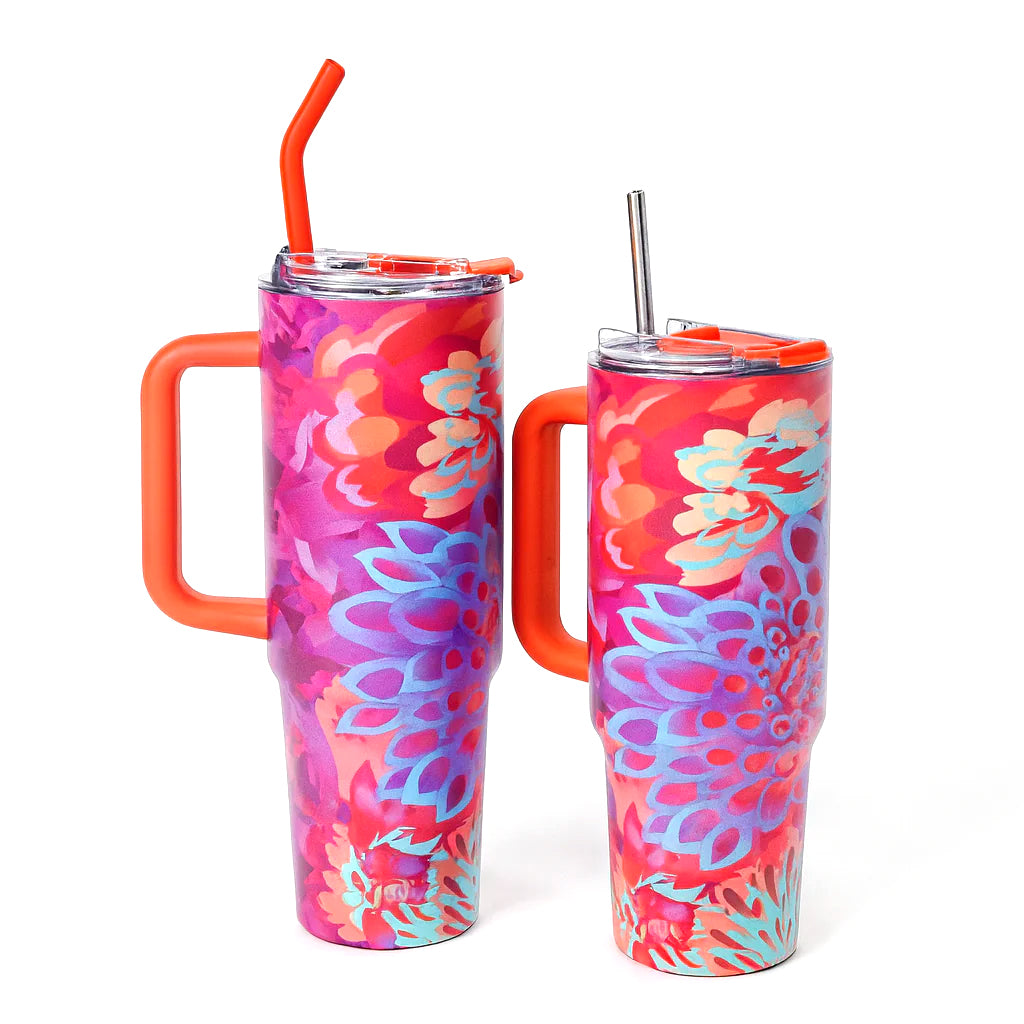 Floral Burst Insulated Tumbler with Handle & Straw – 50oz / 40oz – SP17908 - Habitt