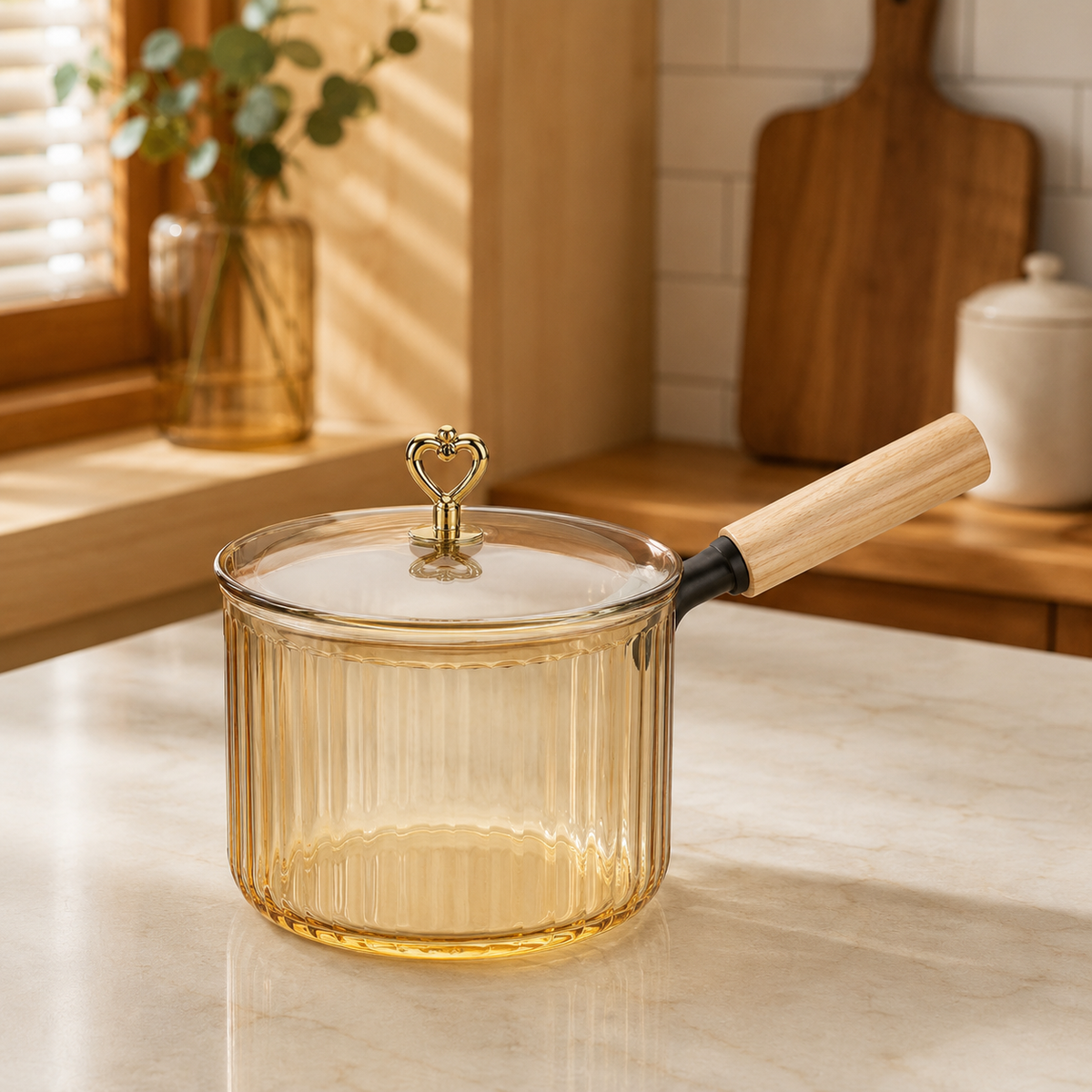 1800ML Glass Saucepan with Wooden Handle | Glass Saucepan