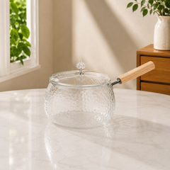 2500ML Glass Saucepan with Wooden Handle | Glass Saucepan