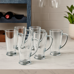 Clear Glass Juice Mug with Handle 430 ml – Set of 6 | Premium 6-Piece Drinkware for Home & Café - Habitt