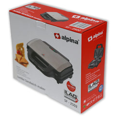 Alpina SF-2502-SB Jumbo Sandwich Maker | 1400W Non-Stick Electric Sandwich Grill – Black & Stainless Steel - Habitt