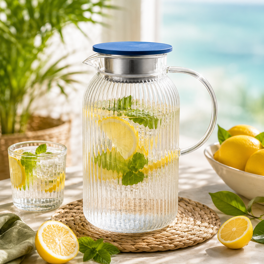 steel lid jug 1500ml glass water jug with steel lid | large serving pitcher