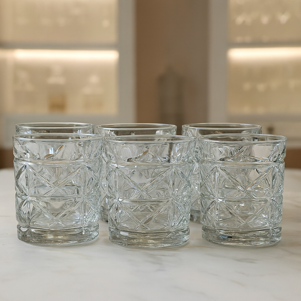 Cross-Cut Tumbler Glass Set 340 ml – Premium Clear Heavy Drinkware (6 Pcs) - Habitt