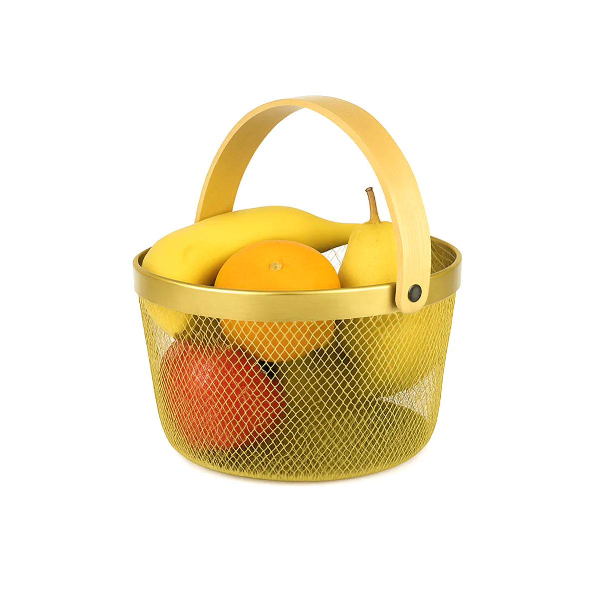 Fruit Basket with Bamboo Handle – 10 × 7 Inch (Gold) - Habitt