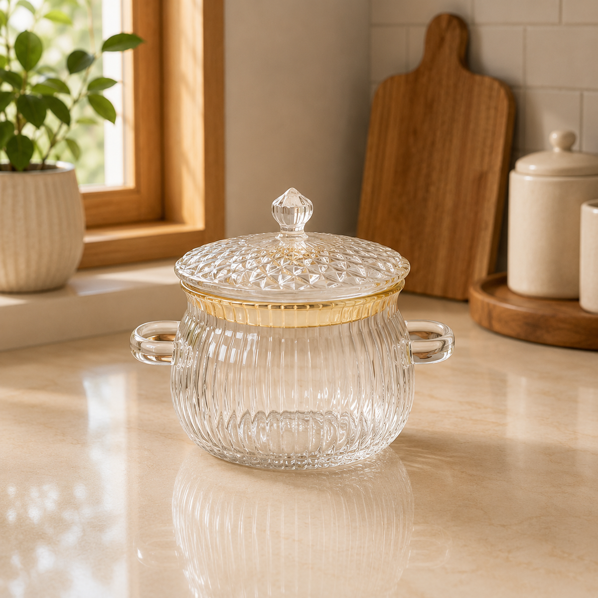 Cooking Pot with Decorative Lid | Glass Cooking Pot
