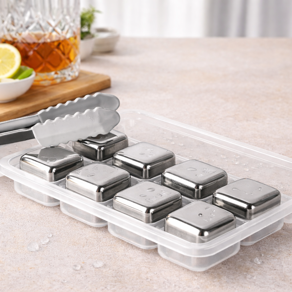 Stainless Steel Quick Freezing Ice Cube Box – Reusable Metal Ice Cubes Set - Habitt