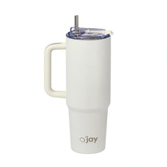 O’jay Matte White Insulated Tumbler with Handle & Straw – 50oz – SP17921 - Habitt