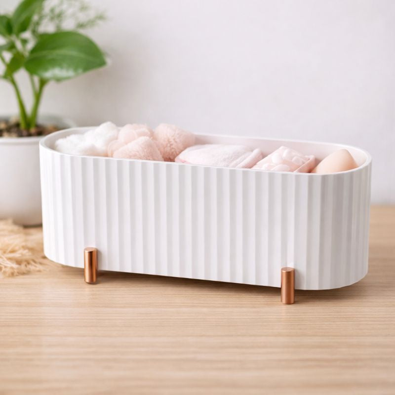 Cotton Pad Storage Box – Ribbed Organizer with Lid for Makeup & Skincare - Habitt