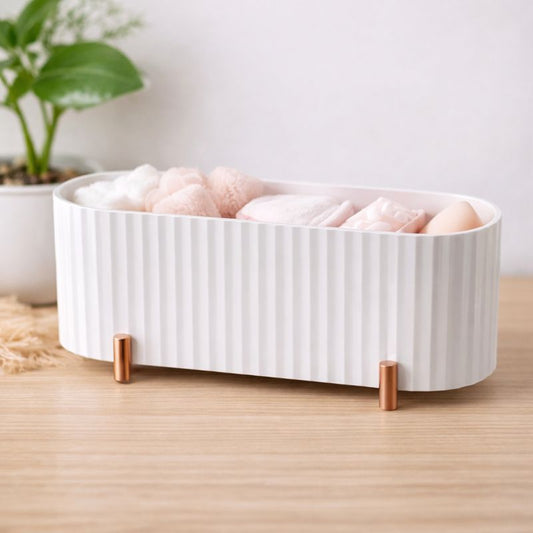 Cotton Pad Storage Box – Ribbed Organizer with Lid for Makeup & Skincare - Habitt