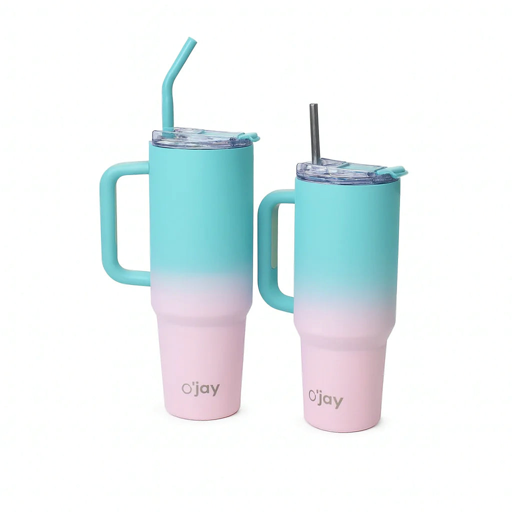 O’jay Aqua & Pink Ombre Insulated Tumbler with Handle & Straw – 50oz / 40oz – SP17920 - Habitt