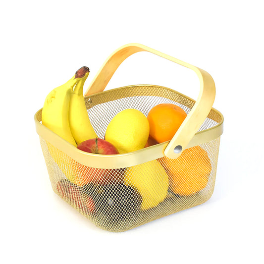 Fruit Basket with Bamboo Handle – 10 × 8 Inch (Gold) - Habitt
