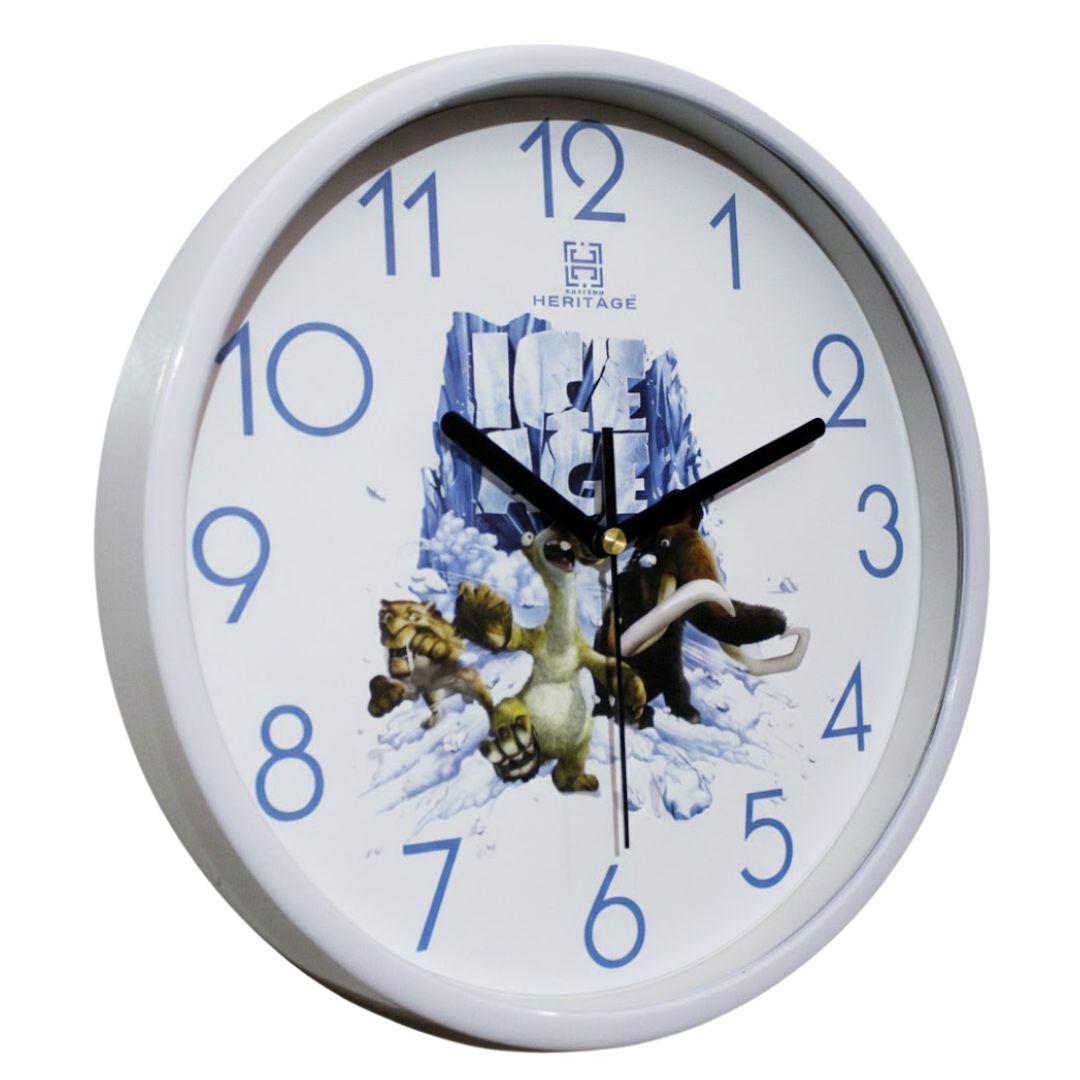 Heritage Pastel Wall Clock 12 Inch – Kids Cartoon Design with Ice Age Theme & Blue Numerals (Plastic) - Habitt