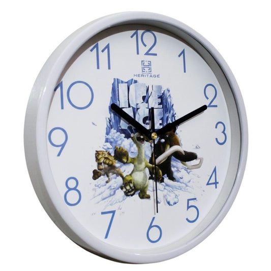 Heritage Pastel Wall Clock 12 Inch – Kids Cartoon Design with Ice Age Theme & Blue Numerals (Plastic) - Habitt