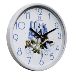 Heritage Pastel Wall Clock 12 Inch – Kids Cartoon Design with Ice Age Theme & Blue Numerals (Plastic) - Habitt
