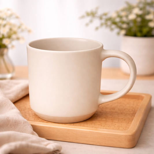 500ML Ceramic Mug with Raw Base – White - Habitt