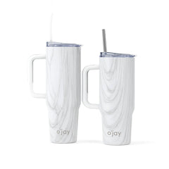 O’jay White Marble Insulated Tumbler with Handle & Straw – 50oz / 40oz – SP17919 - Habitt