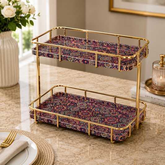 Luxury 2-Tier Gold Vanity Organizer Shelf | Decorative Countertop Storage Rack