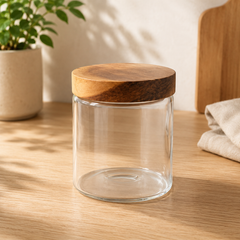 850ML Transparent Storage Jar with Wooden Cap | Kitchen Storage Container