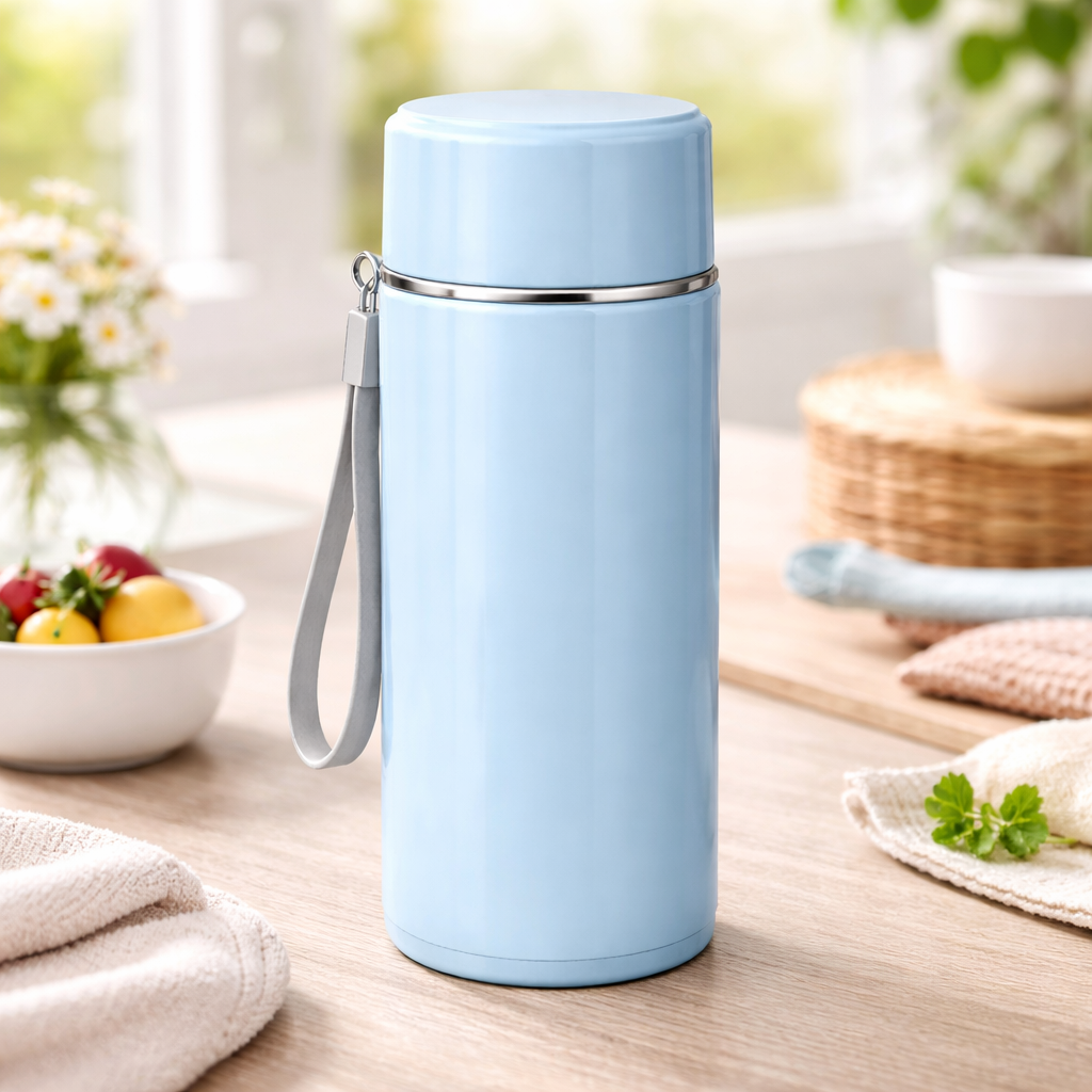 Blue Insulated Water Bottle with Lid & Carry Strap – Leakproof Portable Travel Flask - Habitt