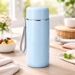 Blue Insulated Water Bottle with Lid & Carry Strap – Leakproof Portable Travel Flask - Habitt