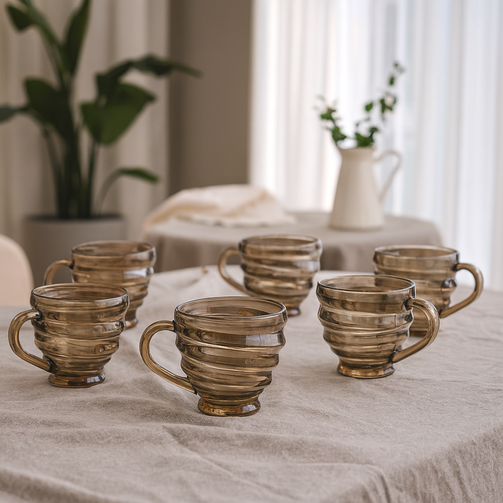 CUP 210 ml Smoke – Set of 6 | Premium Deli Glassware Tea & Coffee Cups - Habitt