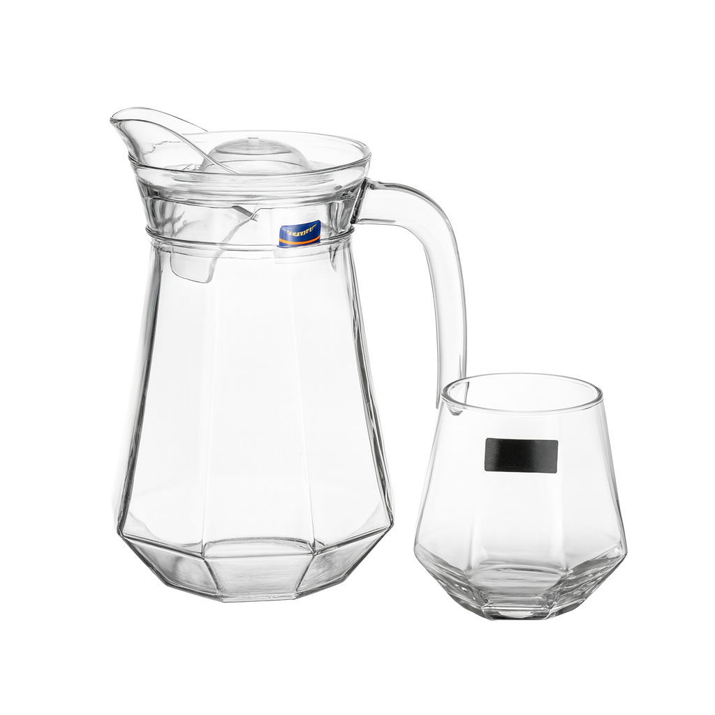Silver-Tinted 7-Piece Water Set – 1.4 L Jug with 340 ml Glasses (Premium Coloured Glassware) - Habitt