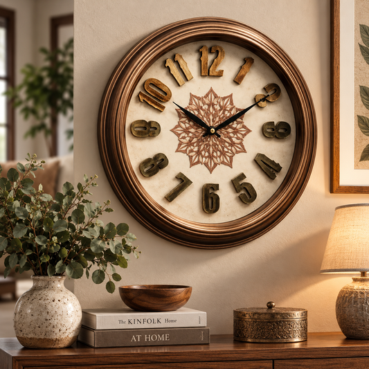 Heritage Wall Clock Sunrise 3D – 18 Inch Antique Copper Decorative Wall Clock (Plastic)