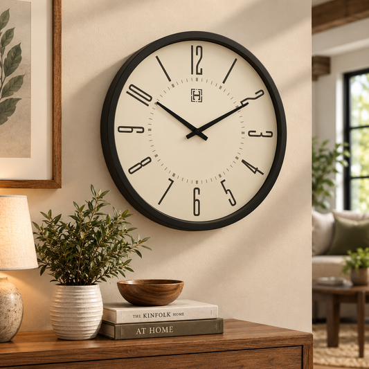 Heritage “Moon Time” Wall Clock 20" – Modern Minimalist Design with Black Plastic Frame
