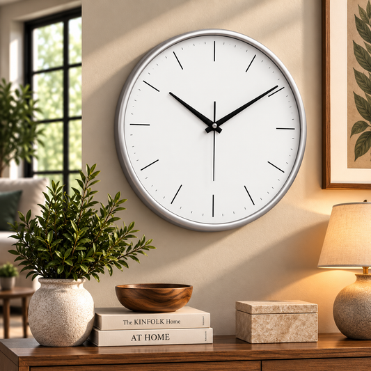HERITAGE Wall Clock – Squat Big | 15.25 Inch (Silver Plastic Frame)