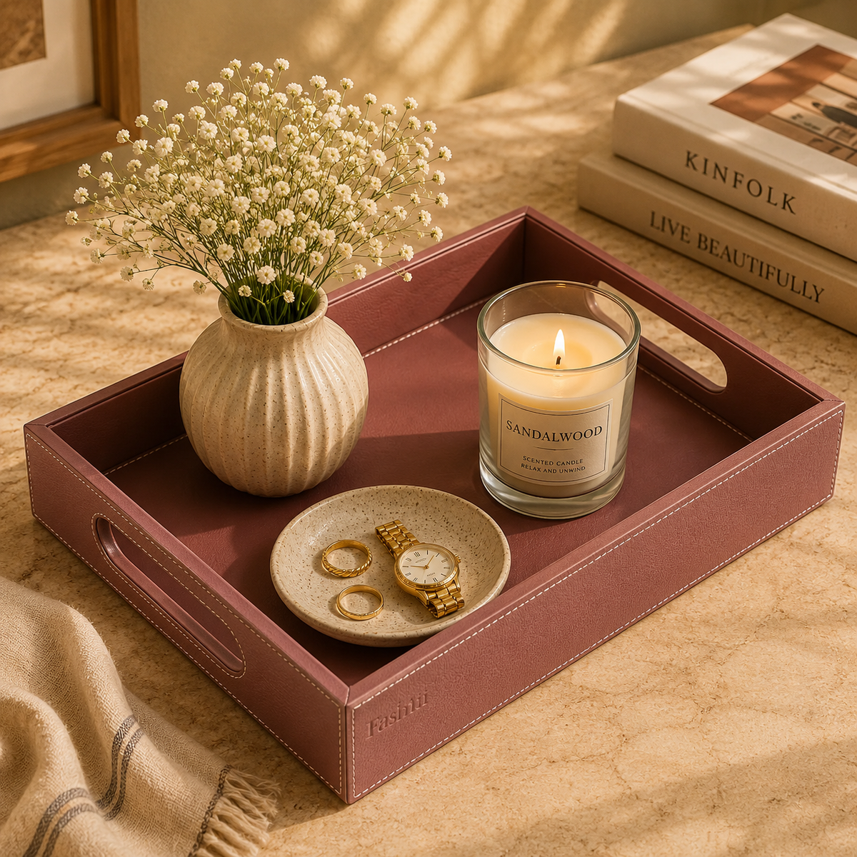 Leatherette Tray Brown S