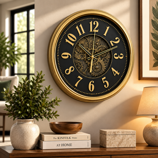 Heritage Wall Clock Glisso 14.5" – Classic Black & Gold Decorative Quartz Wall Clock