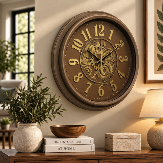 Heritage Wall Clock Glisso 14.5" – Vintage Bronze Gear Design Quartz Decorative Wall Clock