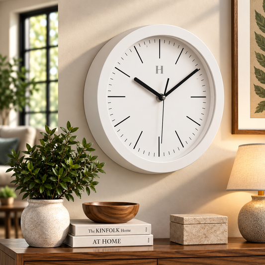 Heritage Squat 2 Wall Clock 9.75 Inch – Minimalist White Dial with Black Markers & Modern Design (Plastic)