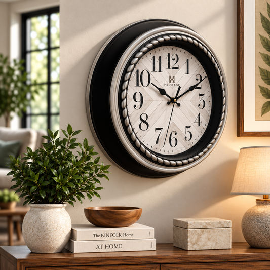 Titanic Wall Clock – Black & Silver Vintage Design with Plastic Frame, Silent Quartz Movement