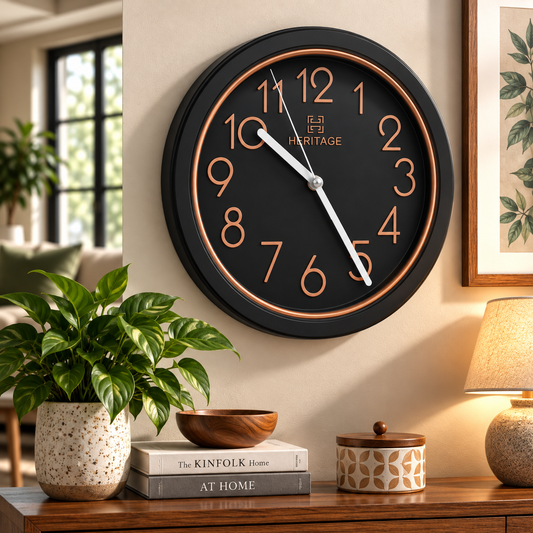 HERITAGE Wall Clock Fantasy CLK-044A – 15" Black & Copper