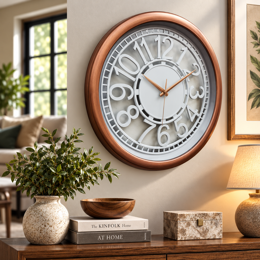 Heritage Cambridge Wall Clock 15 x 15 Inch – Vintage Copper Finish with Raised Numerals (Plastic)