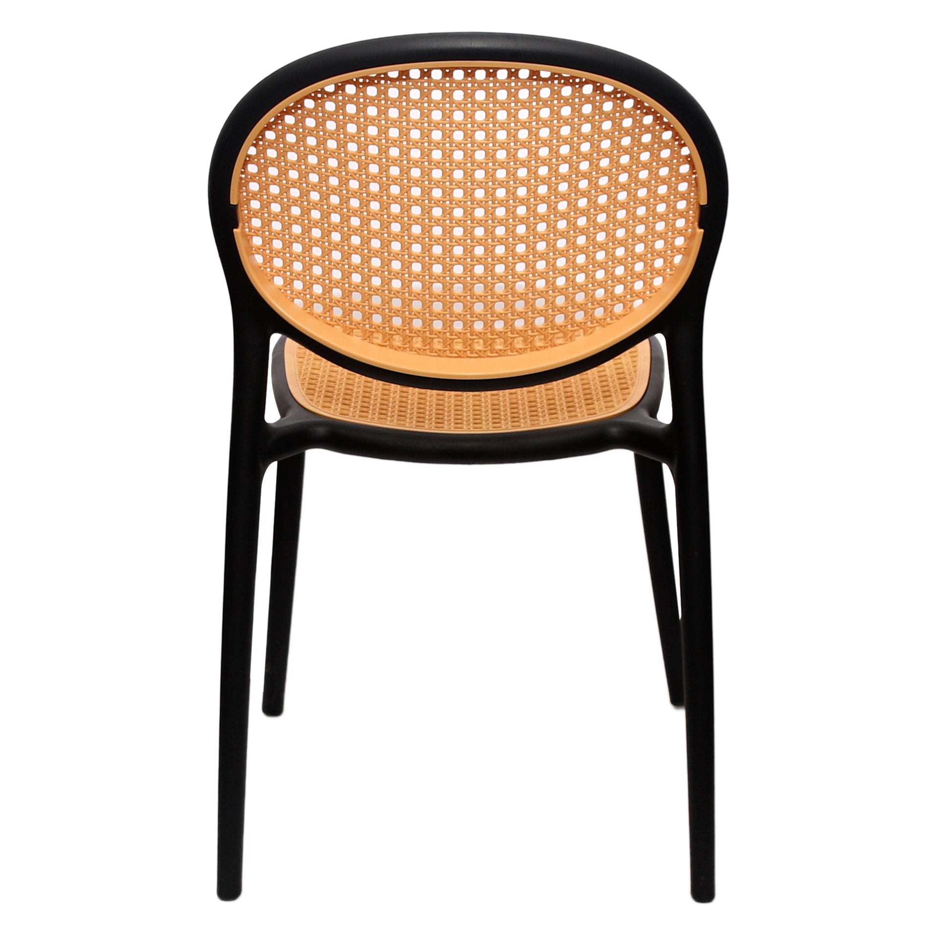Cane Charm Armless Chair – Plastic Frame with Woven Cane‑Style Seat & Back (Black) - Habitt