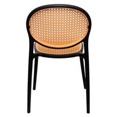 Cane Charm Armless Chair – Plastic Frame with Woven Cane‑Style Seat & Back (Black) - Habitt