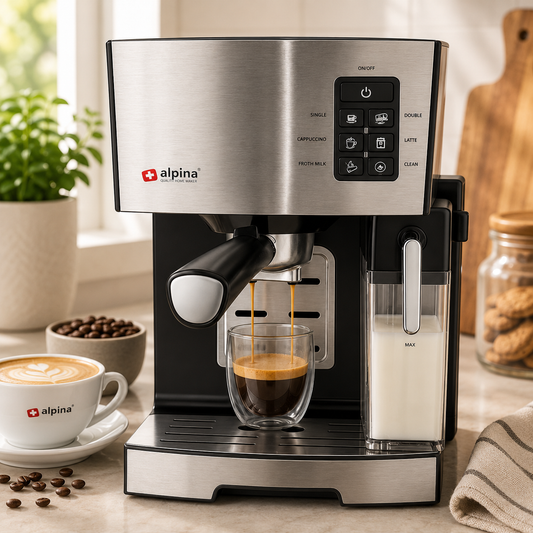 Alpina SF-2812 Espresso Coffee Machine – 15-Bar Italian Pump, 1470W, Built-In Milk Frother & 700ml Milk Tank