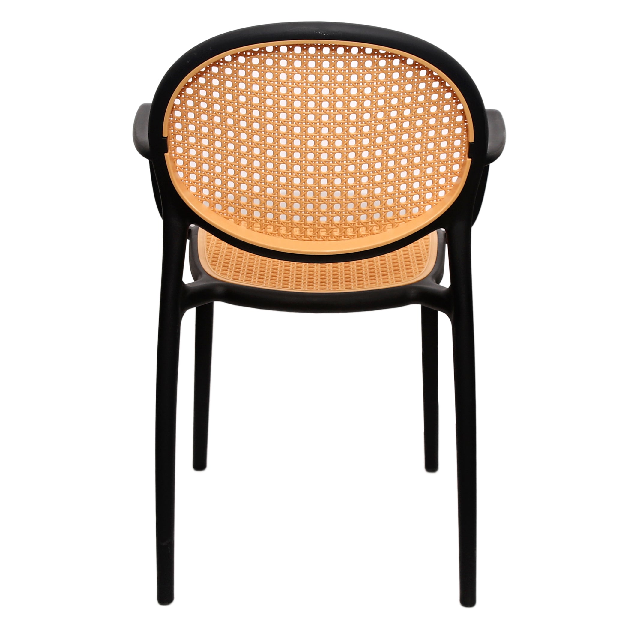 Cane Charm Armchair – Plastic Frame with Woven Cane‑Style Seat & Back (Black, White, Green) - Habitt