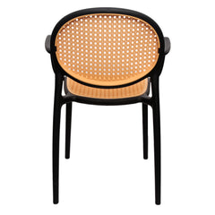 Cane Charm Armchair – Plastic Frame with Woven Cane‑Style Seat & Back (Black, White, Green) - Habitt