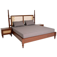Gul Bahar Bed – Buy Solid Wood King Bed with Cane & Upholstered Headboard | Habitt - Habitt